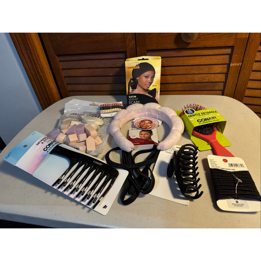 Studio selection, spa headband, wrap, scarf brushes, claw clips and more